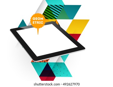 Tablet PC Icon with Geometric Background - Vector Illustration