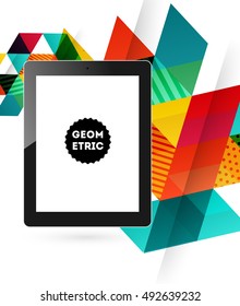 Tablet PC Icon with Geometric Background - Vector Illustration