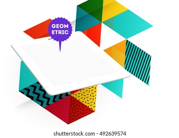 Tablet PC Icon with Geometric Background - Vector Illustration