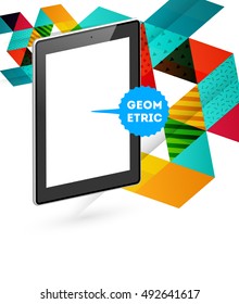Tablet PC Icon with Geometric Background - Vector Illustration