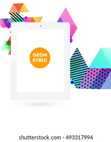 Icono de Tablet PC con fondo geométrico - Ilustración vectorial