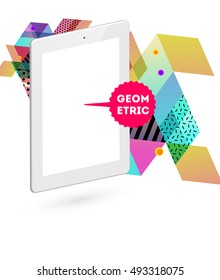 Tablet PC Icon with Geometric Background - Vector Illustration