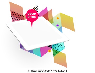 Tablet PC Icon with Geometric Background - Vector Illustration
