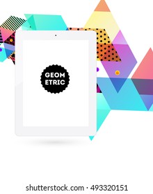 Tablet PC Icon with Geometric Background - Vector Illustration