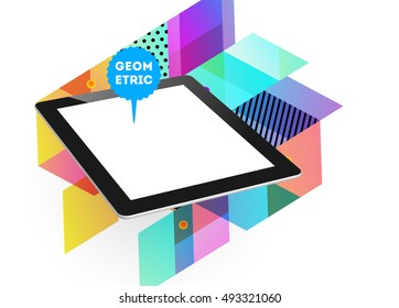 Tablet PC Icon with Geometric Background - Vector Illustration