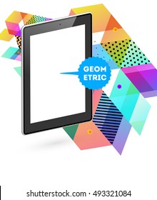 Tablet PC Icon with Geometric Background - Vector Illustration