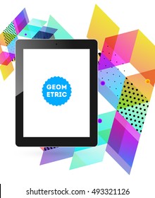Tablet PC Icon with Geometric Background - Vector Illustration