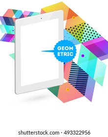 Tablet PC Icon with Geometric Background - Vector Illustration