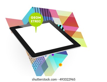 Tablet PC Icon with Geometric Background - Vector Illustration