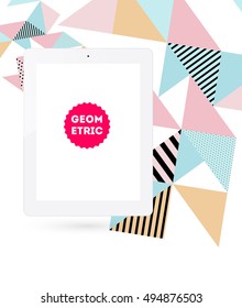 Tablet PC Icon with Geometric Background - Vector Illustration
