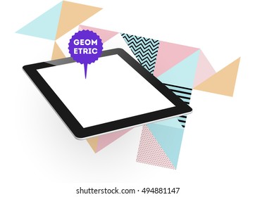 Tablet PC Icon with Geometric Background - Vector Illustration