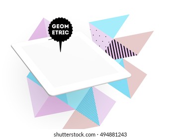 Tablet PC Icon with Geometric Background - Vector Illustration