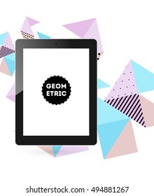 Tablet PC Icon with Geometric Background - Vector Illustration