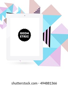 Tablet PC Icon with Geometric Background - Vector Illustration
