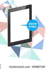 Tablet PC Icon with Geometric Background - Vector Illustration