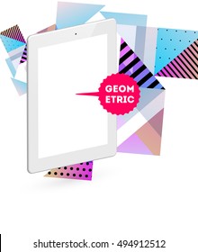 Tablet PC Icon with Geometric Background - Vector Illustration