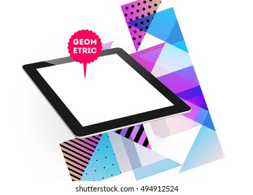 Icono de Tablet PC con fondo geométrico - Ilustración vectorial
