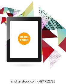 Tablet PC Icon with Geometric Background - Vector Illustration