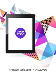 Tablet PC Icon with Geometric Background - Vector Illustration