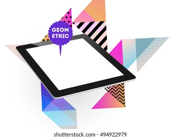 Tablet PC Icon with Geometric Background - Vector Illustration