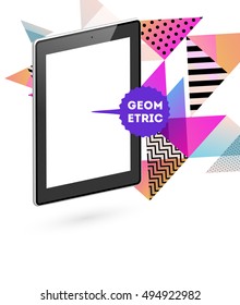 Tablet PC Icon with Geometric Background - Vector Illustration