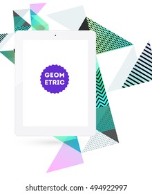 Tablet PC Icon with Geometric Background - Vector Illustration