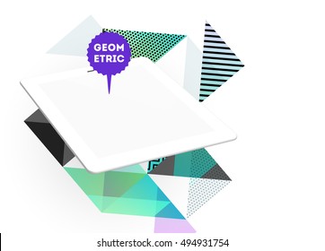 Tablet PC Icon with Geometric Background - Vector Illustration
