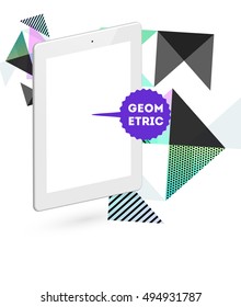 Tablet PC Icon with Geometric Background - Vector Illustration