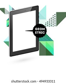 Tablet PC Icon with Geometric Background - Vector Illustration