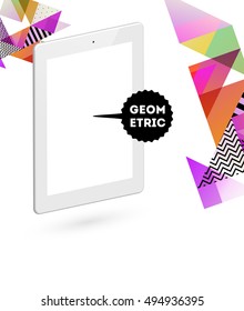 Tablet PC Icon with Geometric Background - Vector Illustration