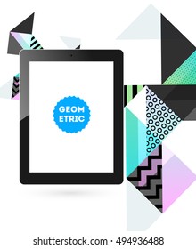Tablet PC Icon with Geometric Background - Vector Illustration