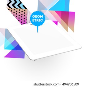 Tablet PC Icon with Geometric Background - Vector Illustration