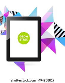 Tablet PC Icon with Geometric Background - Vector Illustration
