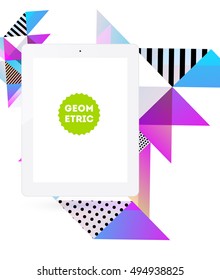 Tablet PC Icon with Geometric Background - Vector Illustration