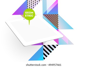 Tablet PC Icon with Geometric Background - Vector Illustration