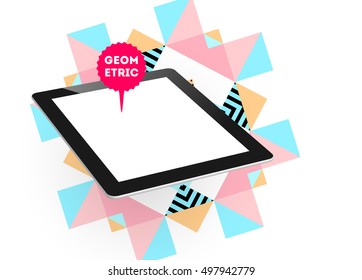 Tablet PC Icon with Geometric Background - Vector Illustration