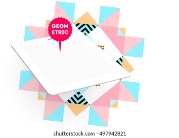 Tablet PC Icon with Geometric Background - Vector Illustration