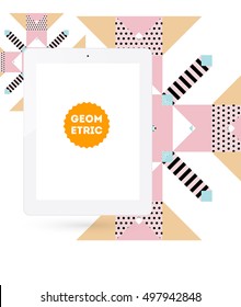 Tablet PC Icon with Geometric Background - Vector Illustration