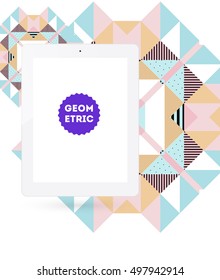 Tablet PC Icon with Geometric Background - Vector Illustration