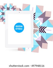 Tablet PC Icon with Geometric Background - Vector Illustration