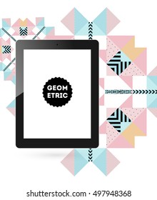 Icono de Tablet PC con fondo geométrico - Ilustración vectorial