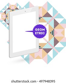 Tablet PC Icon with Geometric Background - Vector Illustration