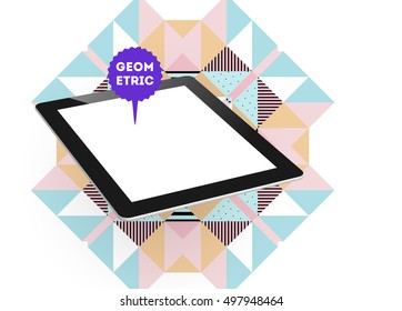 Tablet PC Icon with Geometric Background - Vector Illustration