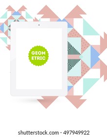 Tablet PC Icon with Geometric Background - Vector Illustration