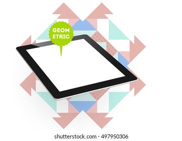 Tablet PC Icon with Geometric Background - Vector Illustration