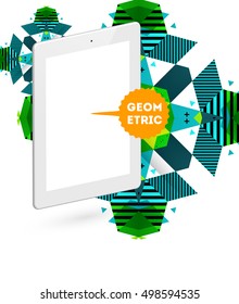 Tablet PC Icon with Geometric Background - Vector Illustration