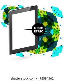 Tablet PC Icon with Geometric Background - Vector Illustration