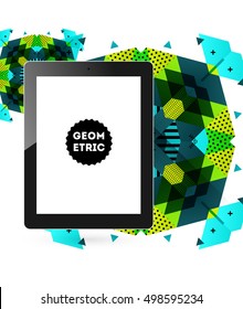 Tablet PC Icon with Geometric Background - Vector Illustration