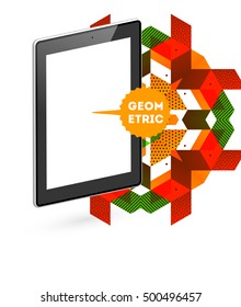 Tablet PC Icon with Geometric Background - Vector Illustration