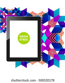 Tablet PC Icon with Geometric Background - Vector Illustration